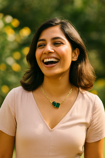 Statement Gold Chain Pendant with Emerald Green Stones