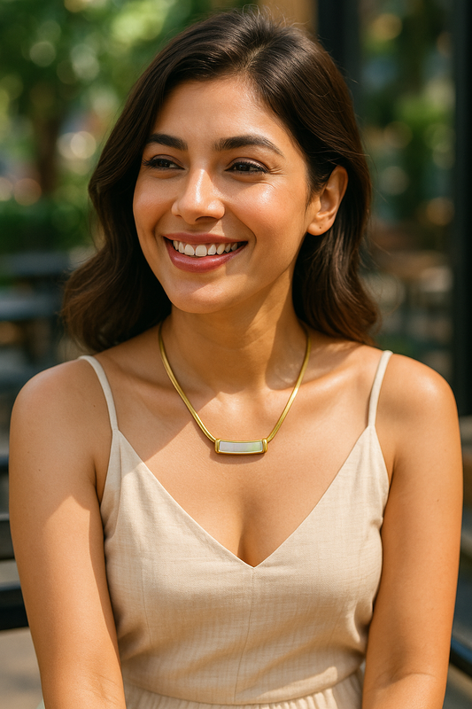 Sleek Mother of Pearl Pendant with Gold Snake Chain