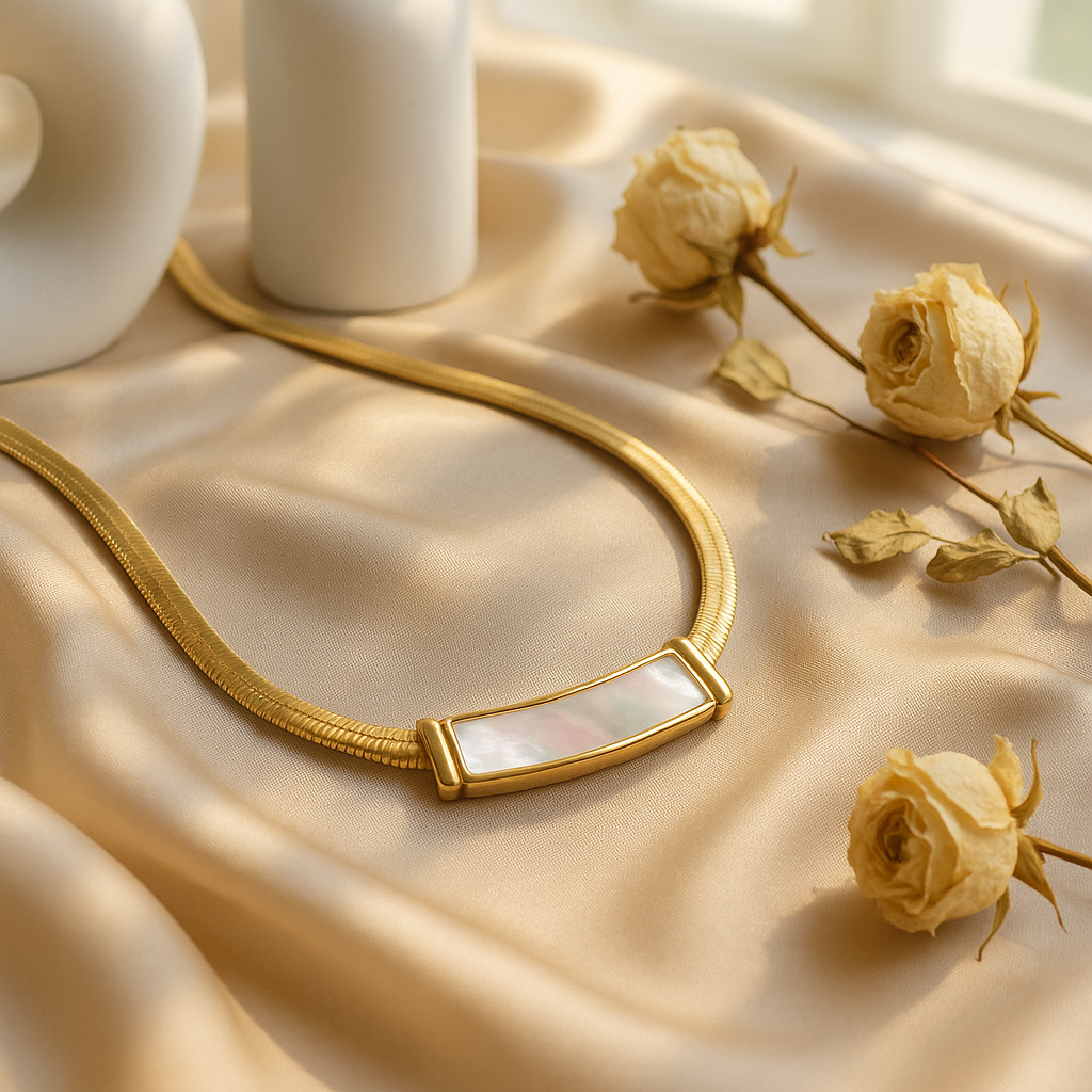 Sleek Mother of Pearl Pendant with Gold Snake Chain