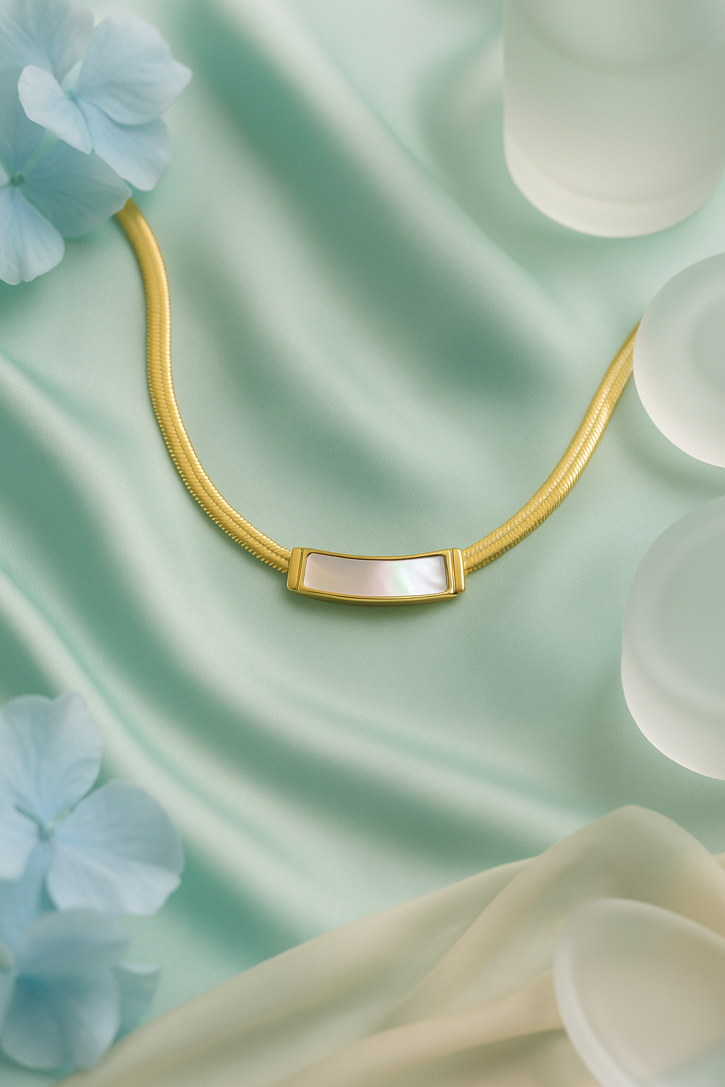 Sleek Mother of Pearl Pendant with Gold Snake Chain