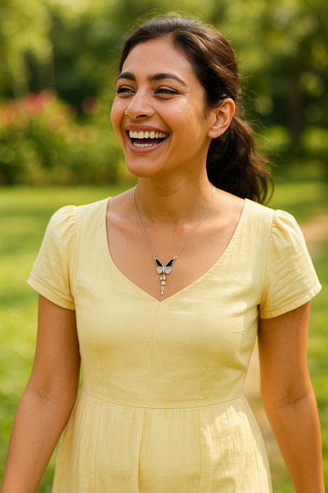 Silver Butterfly Pendant with Dangling Crystal Drops