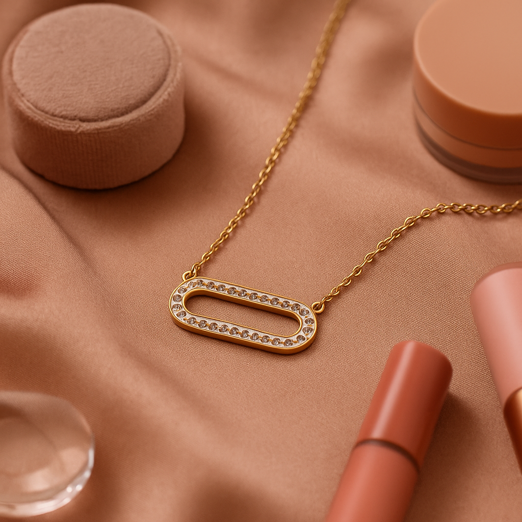 Open Oval Pendant with Rhinestone Accents