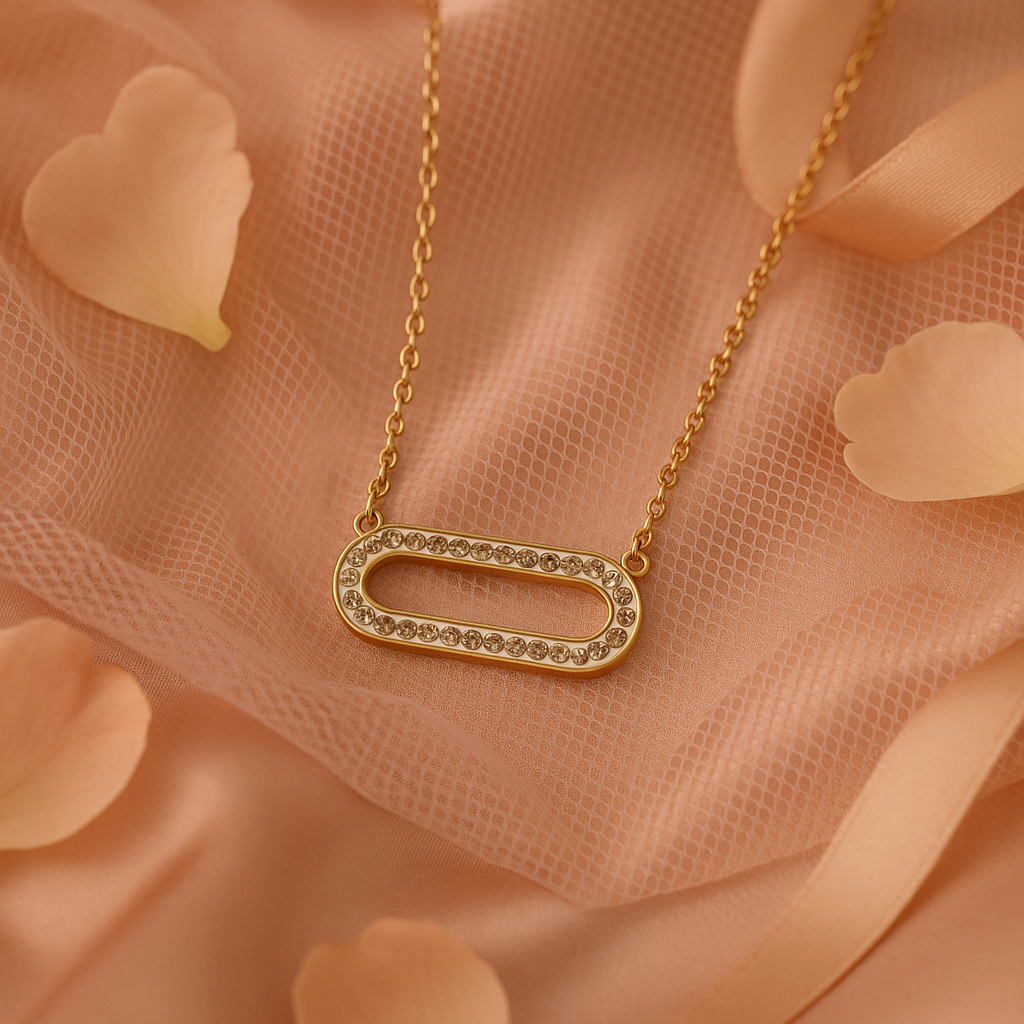 Open Oval Pendant with Rhinestone Accents