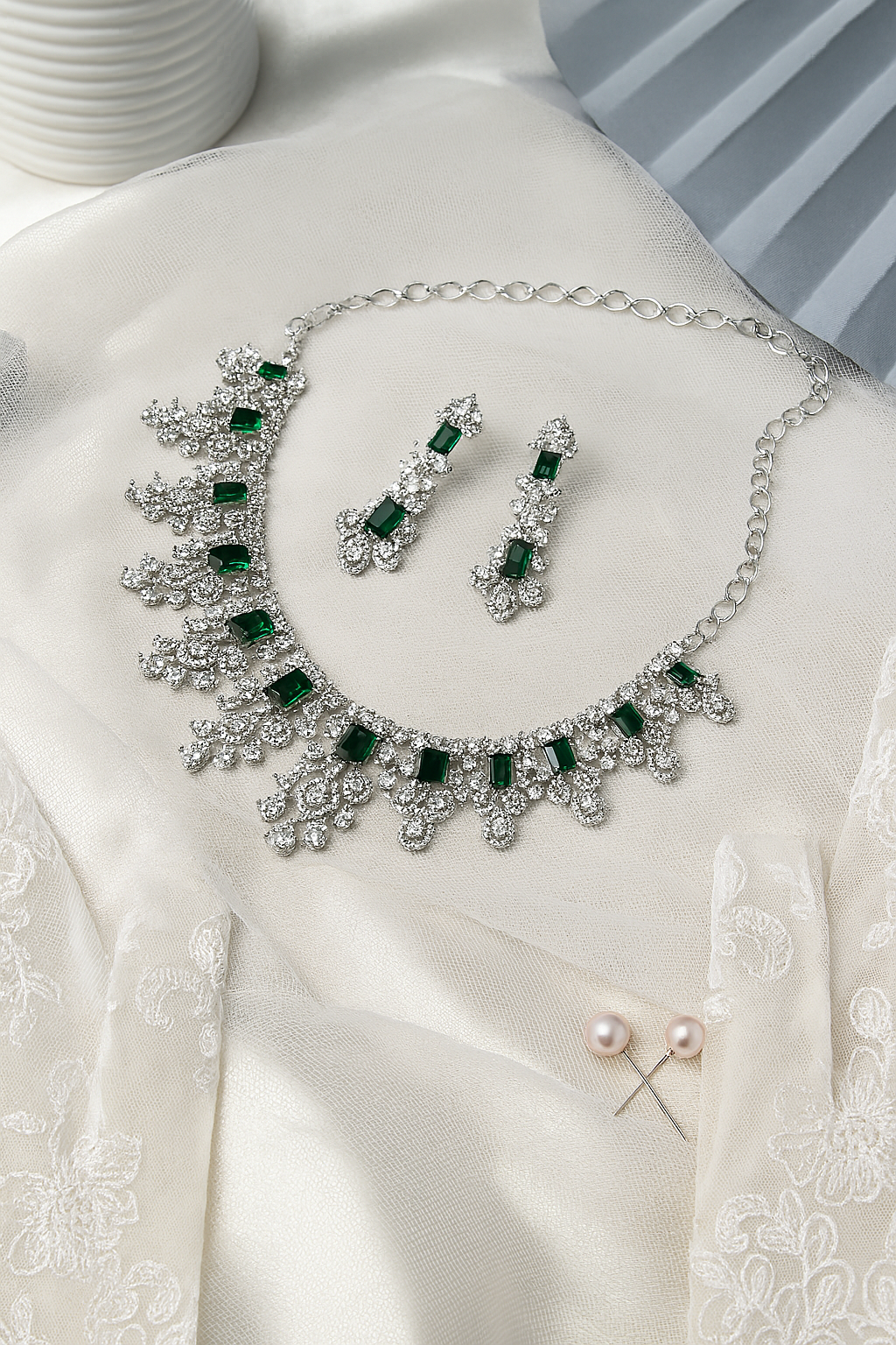 Majestic Green Bridal Choker Necklace Set