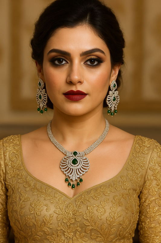 Emerald Peacock Designer AD Necklace Set