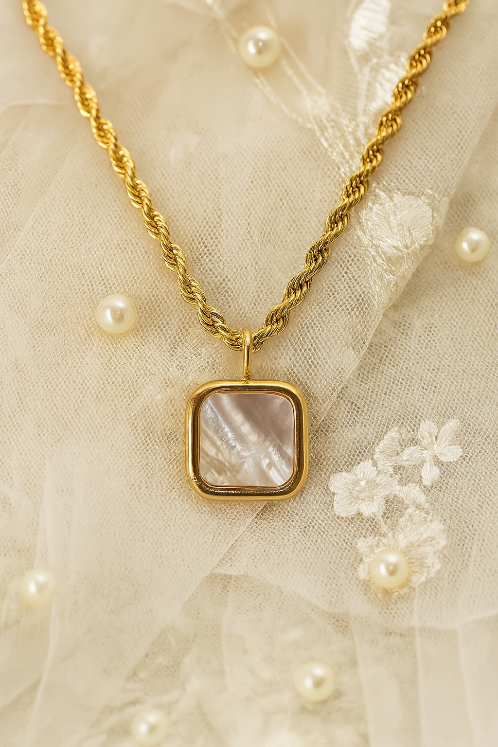 Classic Gold-Plated Pendant with Square Mother of Pearl