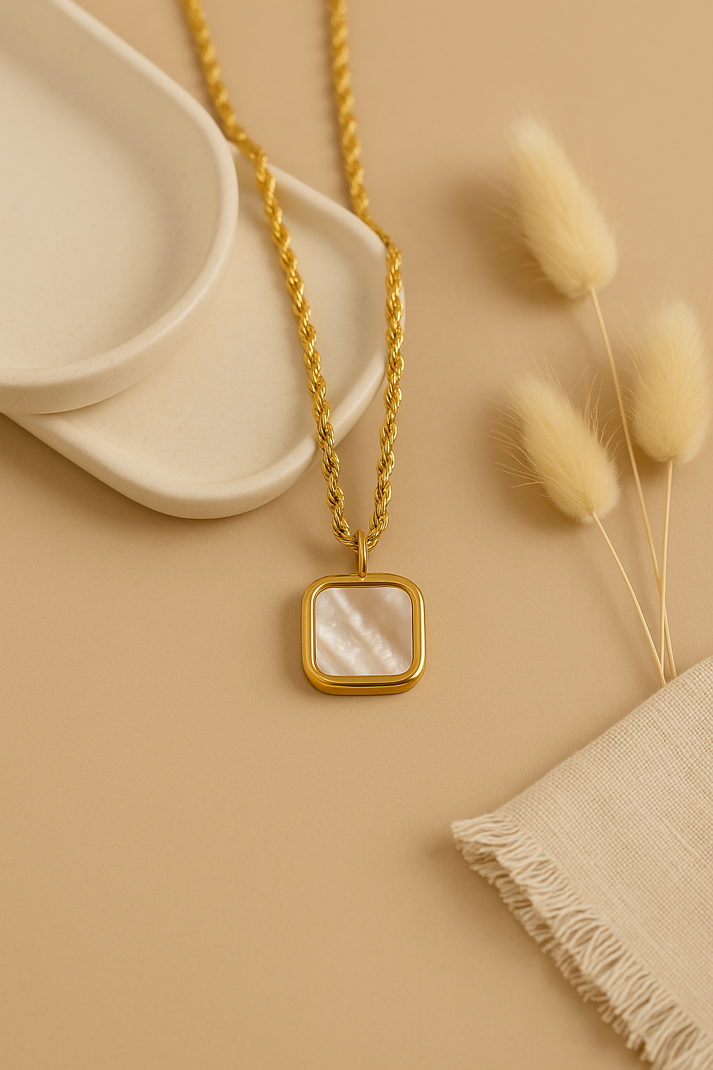 Classic Gold-Plated Pendant with Square Mother of Pearl