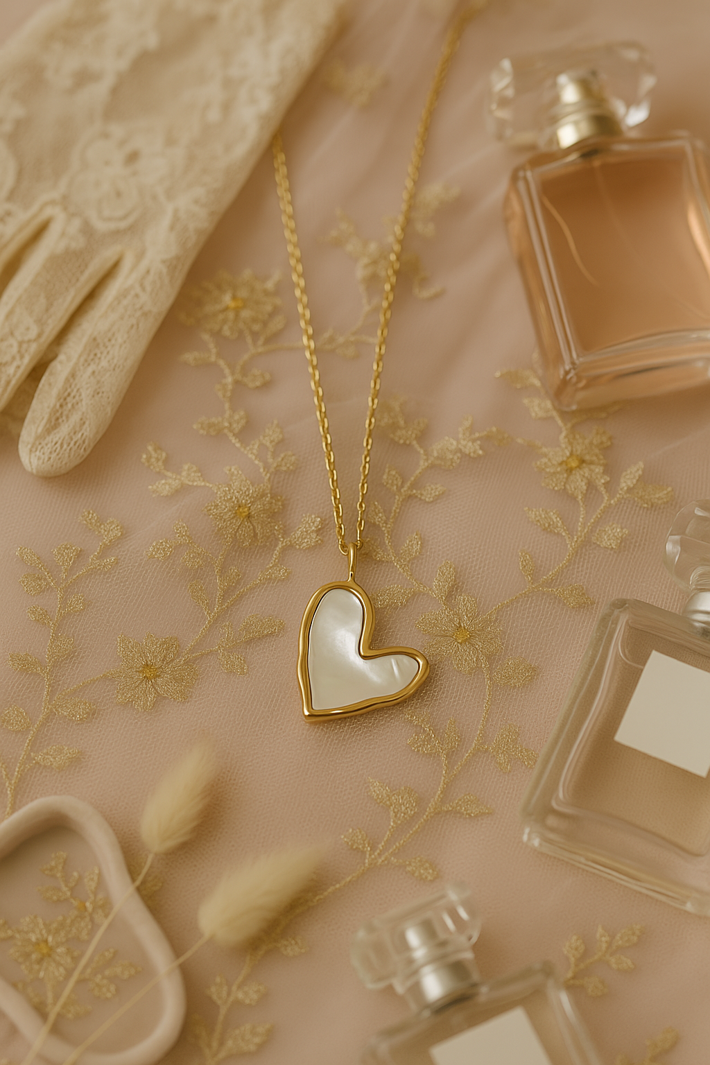 Mother of Pearl Heart Pendant in Gold Finish