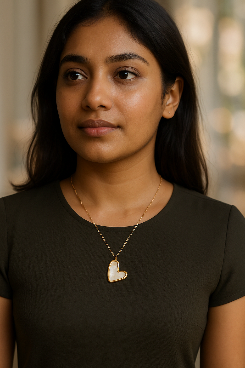 Mother of Pearl Heart Pendant in Gold Finish