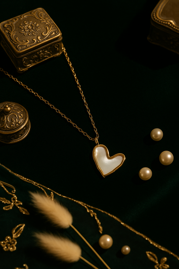 Mother of Pearl Heart Pendant in Gold Finish