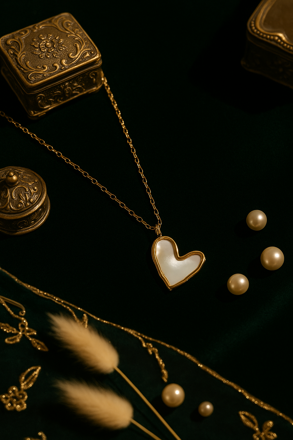 Mother of Pearl Heart Pendant in Gold Finish