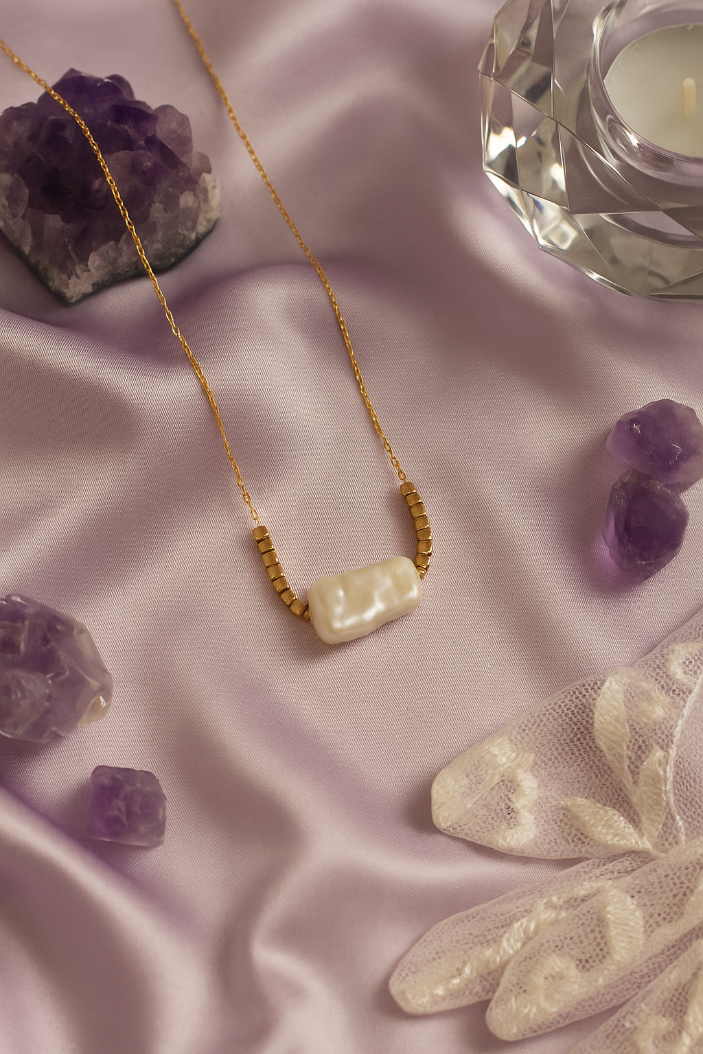 Modern Baroque Pearl Pendant with Box Bead Chain