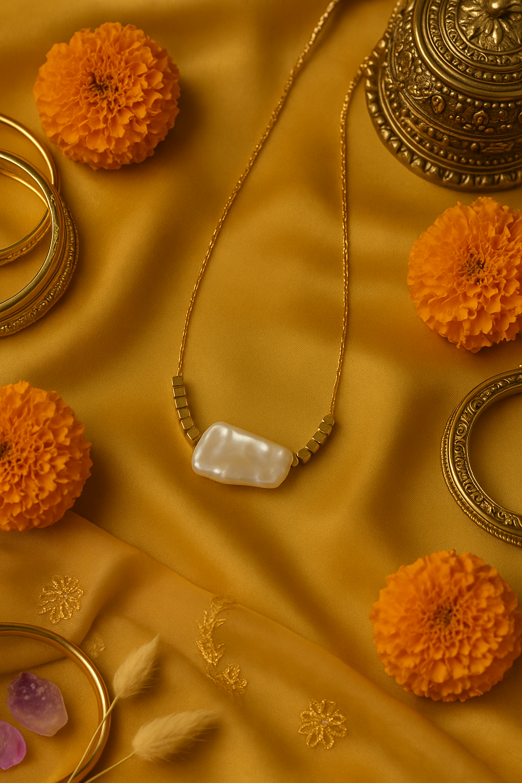 Modern Baroque Pearl Pendant with Box Bead Chain