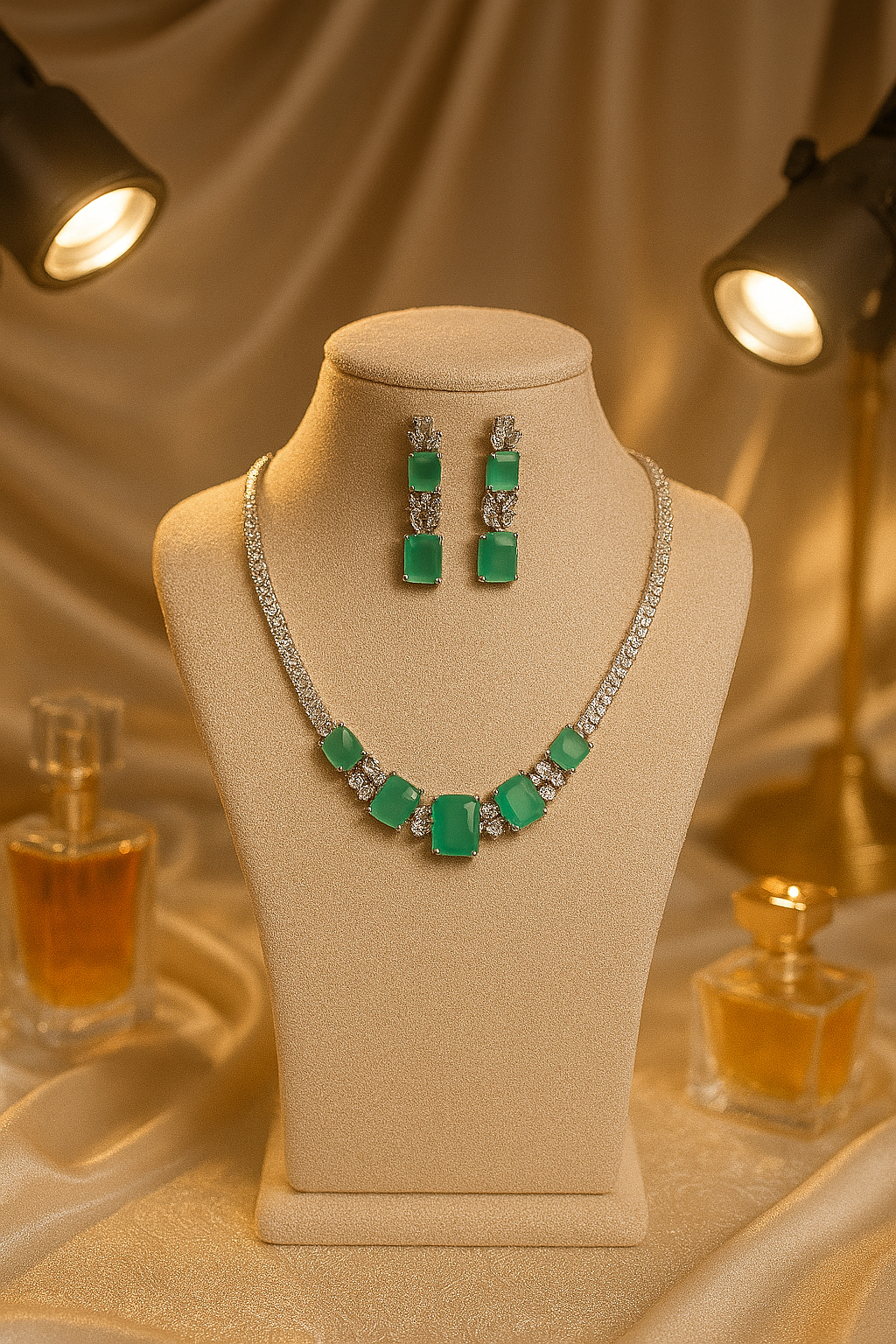 Aqua Block Elegant Diamond Necklace Set