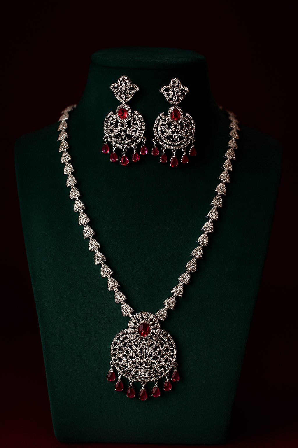 Ruby Chandelier Bridal AD Necklace Set