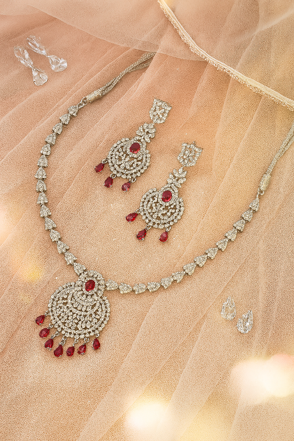 Ruby Chandelier Bridal AD Necklace Set