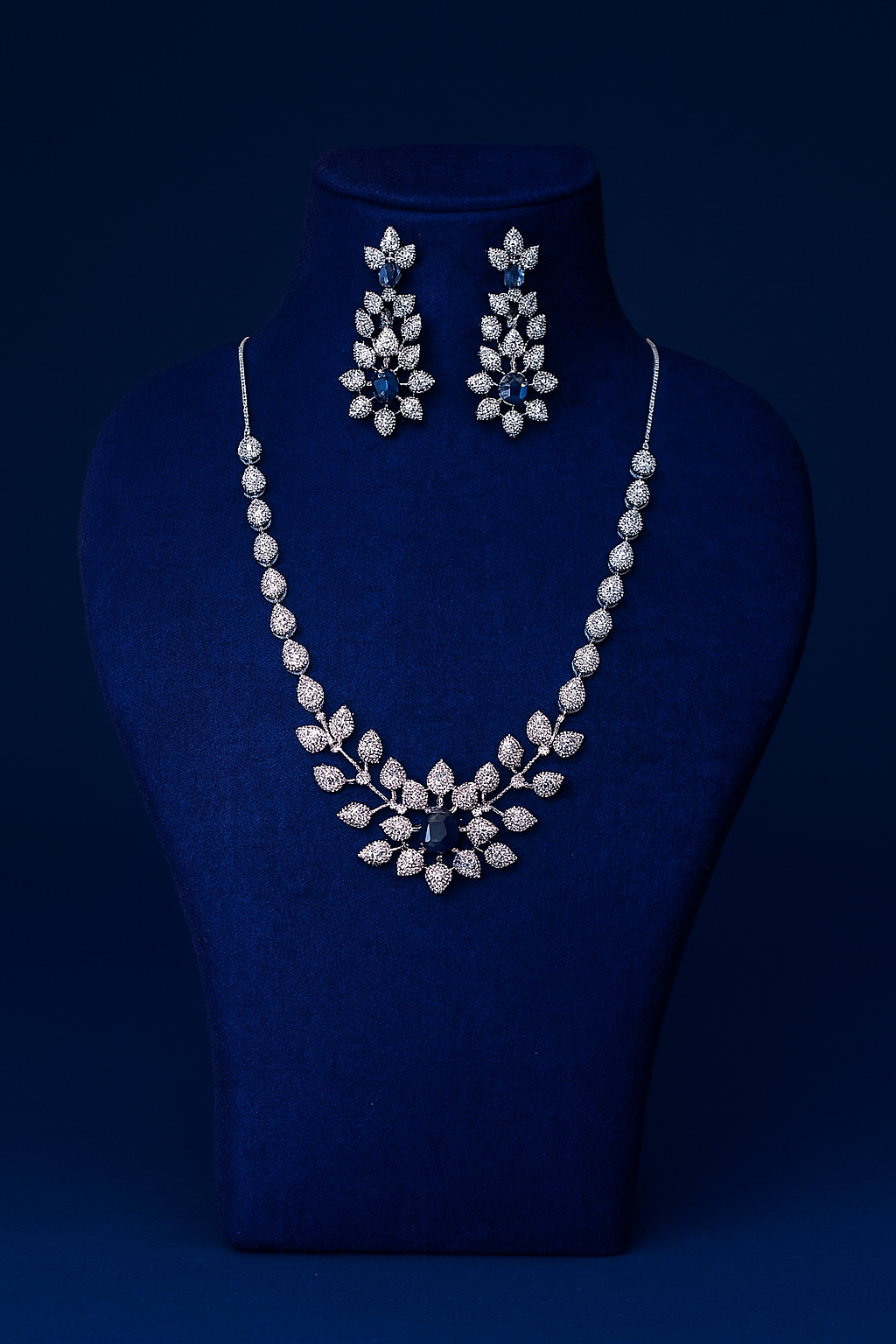Midnight Floral Silver Bridal Necklace Set