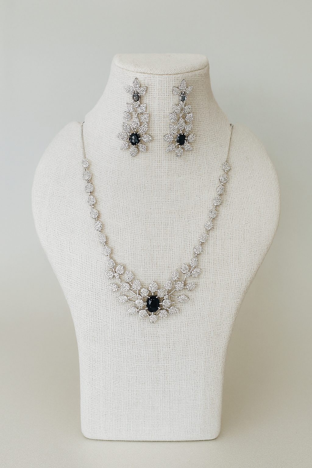 Midnight Floral Silver Bridal Necklace Set