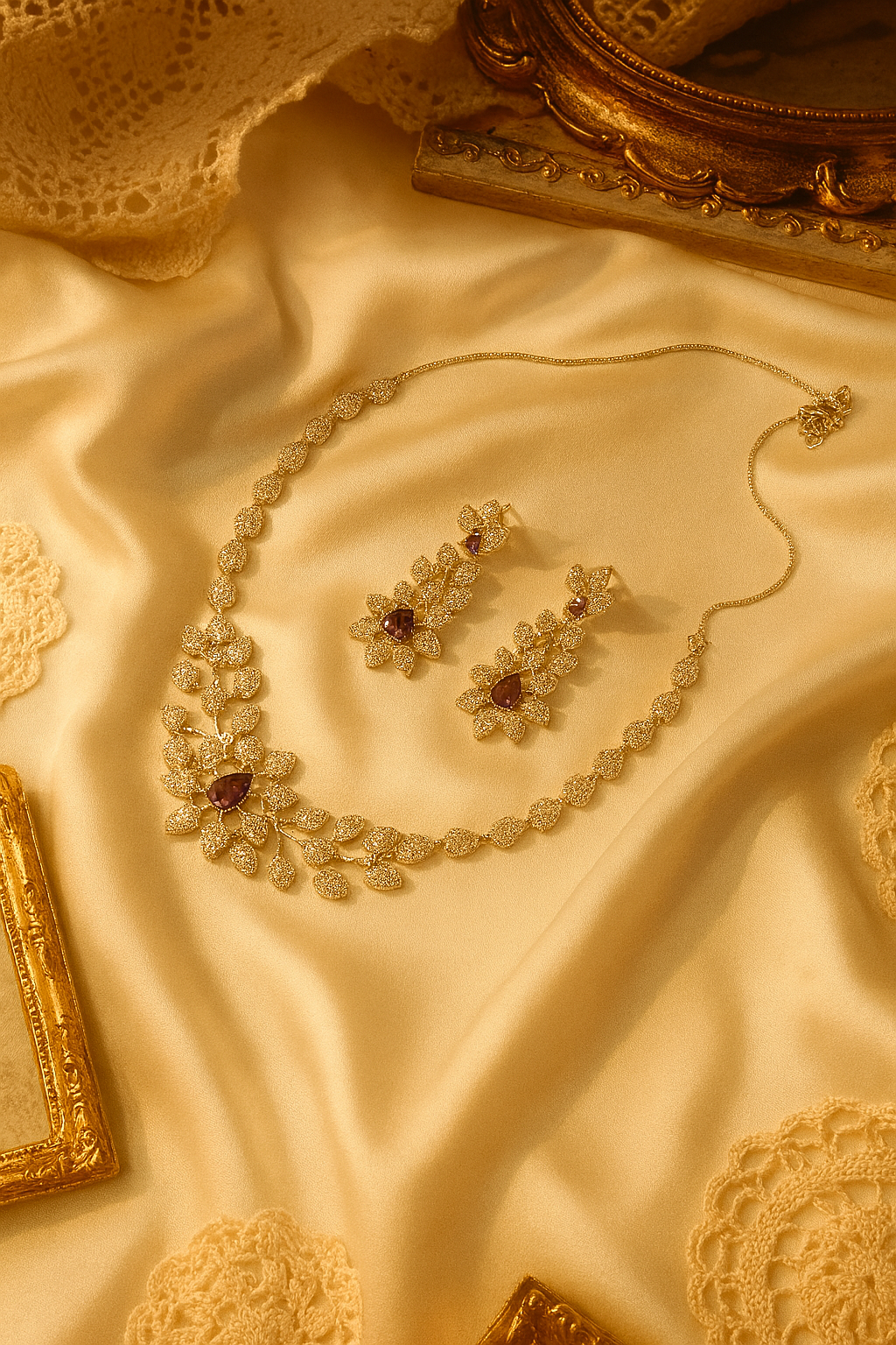 Midnight Floral Silver Bridal Necklace Set