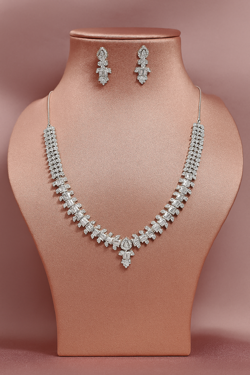 Classic Rectangle Clarity AD Necklace Set