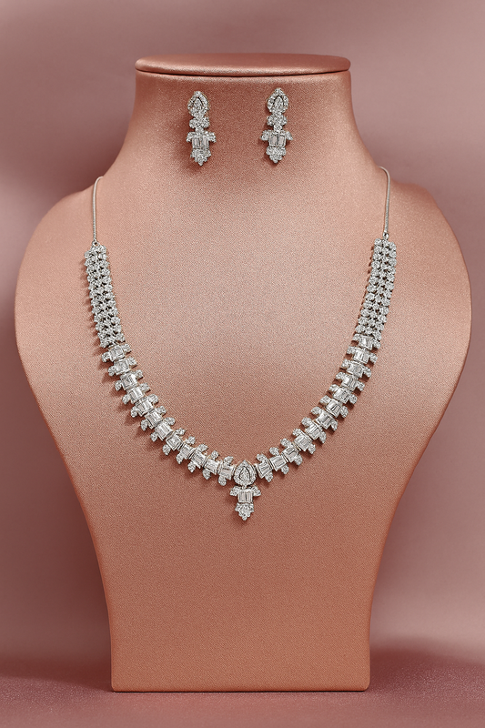 Classic Rectangle Clarity AD Necklace Set