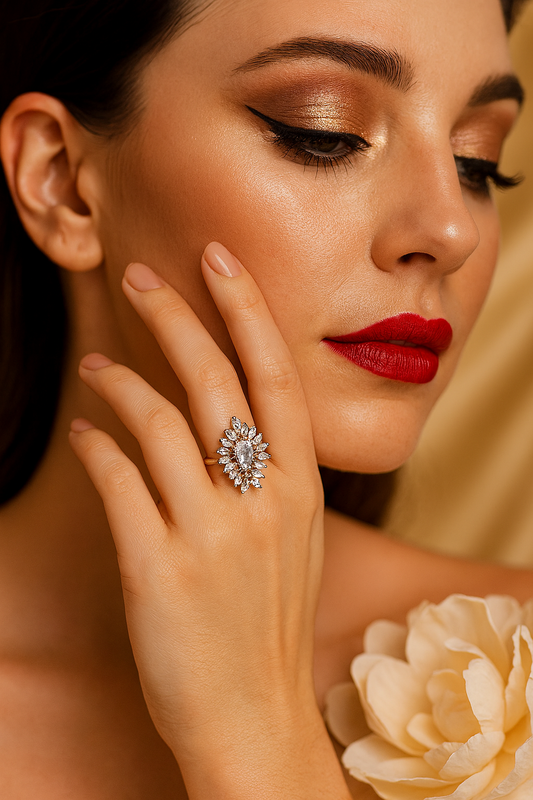 White Teardrop Cluster Ring in Silver