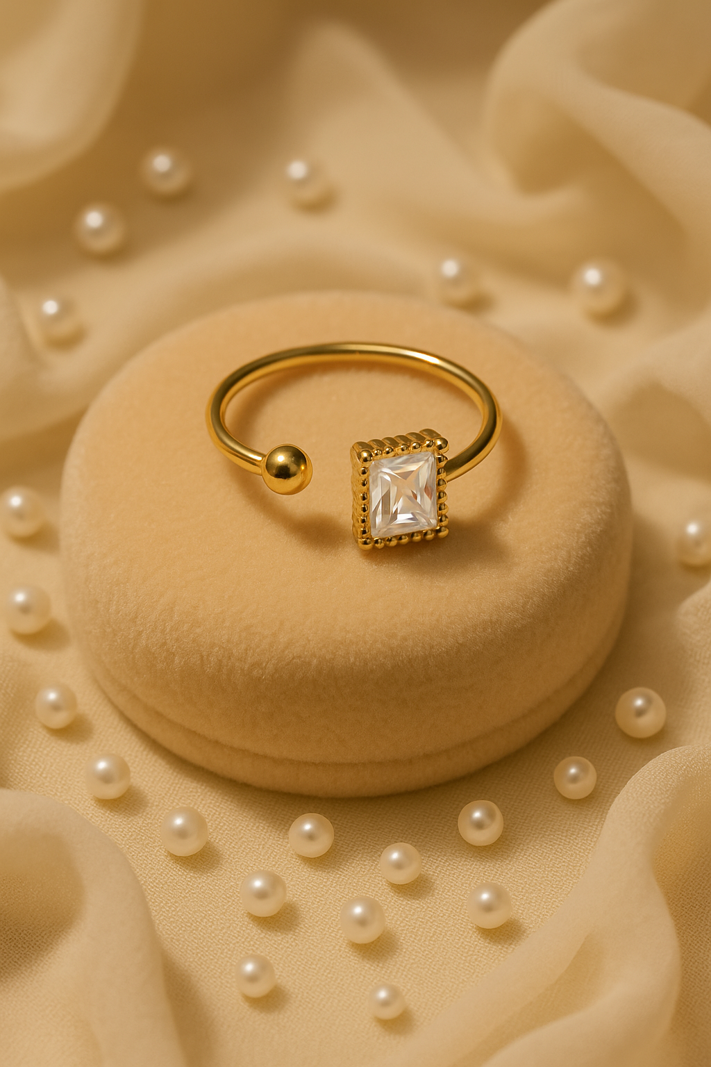 Elegant Open Band Gold Ring with Crystal Clear Baguette Stone
