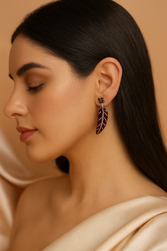 Enamel Leaf Design Gold Tone Premium Earrings