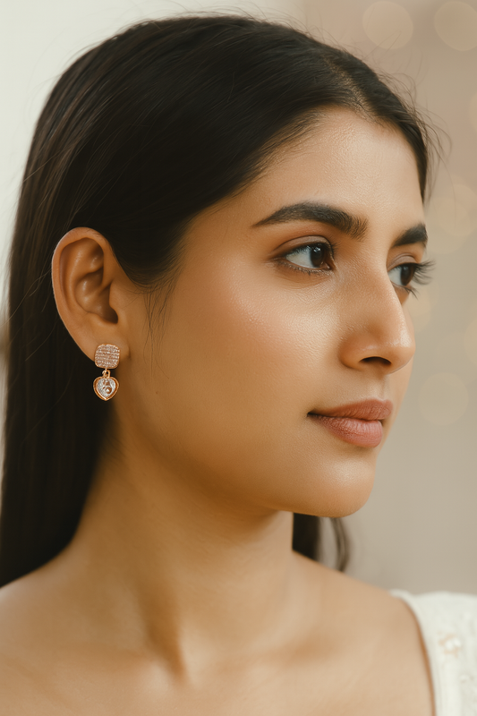 Heart Drop Studs with Crystal Center