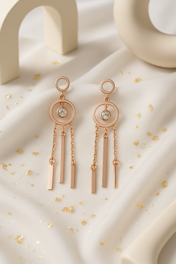 Rose Gold Boho Geometric Drop Earrings with Chains