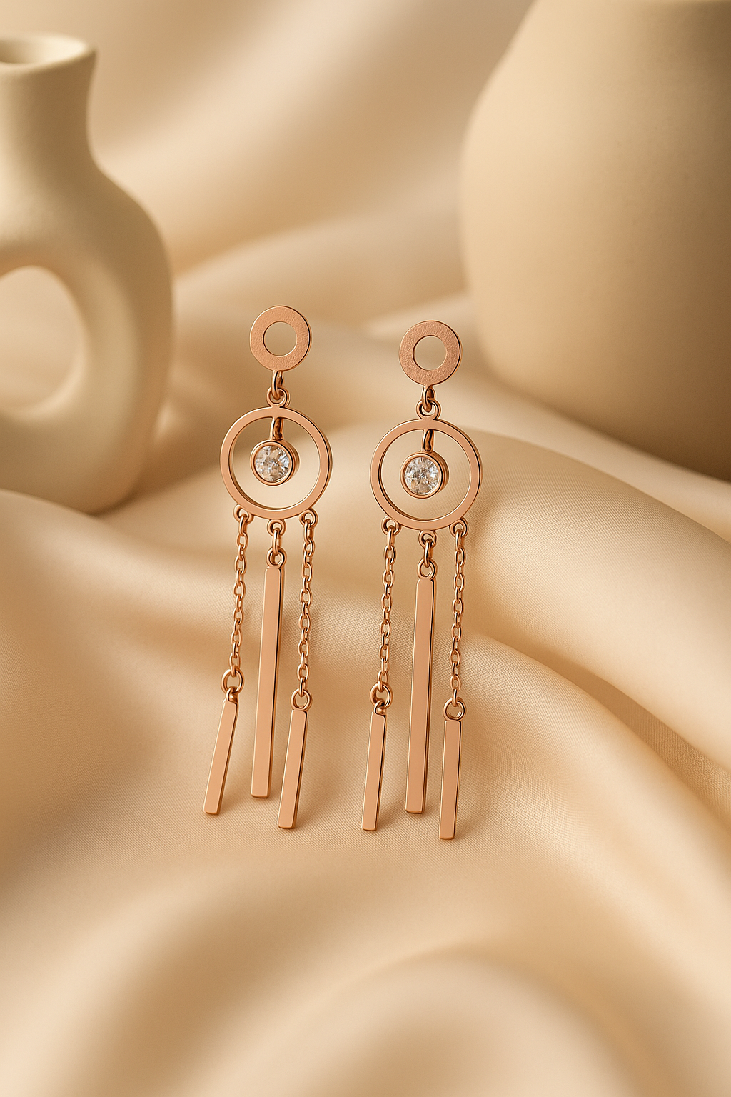 Rose Gold Boho Geometric Drop Earrings with Chains