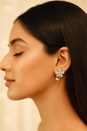 Crystal Flower Branch Stud Earrings