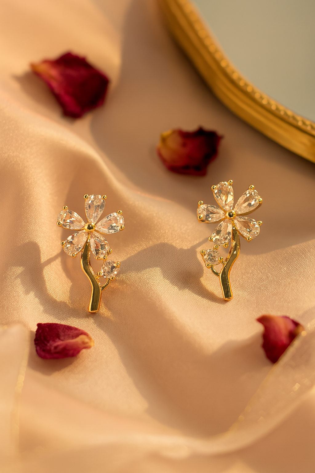 Crystal Flower Branch Stud Earrings
