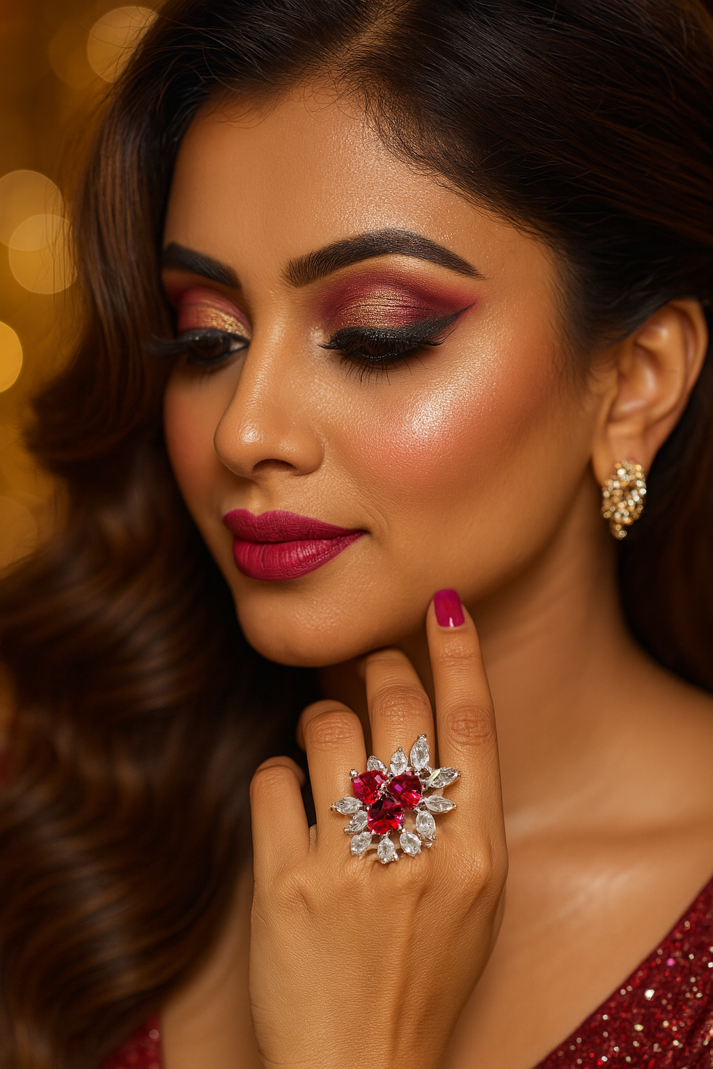 Heart Cluster Ruby Ring with Diamond Accents
