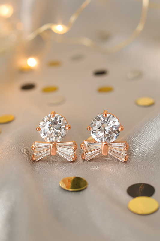 Dainty Anti-Tarnish Bow Stud Earrings with Oval CZ – Everyday Elegant Top