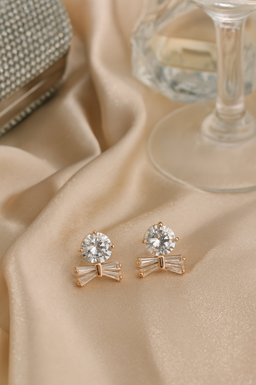 Dainty Anti-Tarnish Bow Stud Earrings with Oval CZ – Everyday Elegant Top
