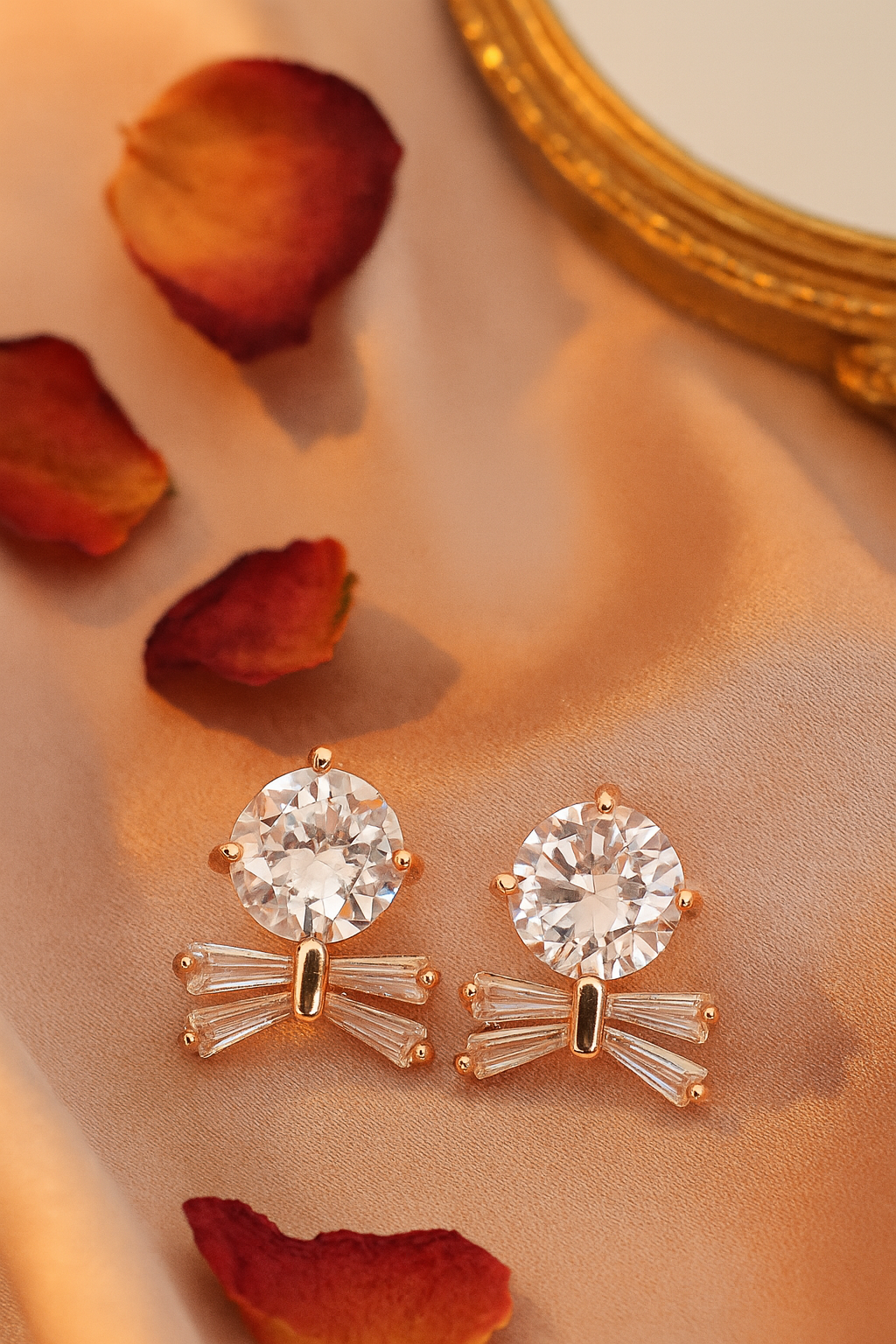 Dainty Anti-Tarnish Bow Stud Earrings with Oval CZ – Everyday Elegant Top