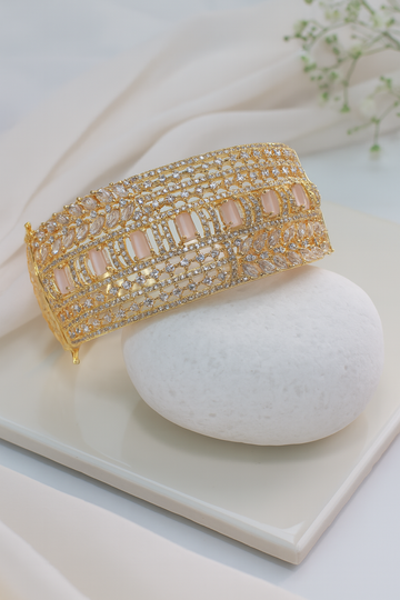 Grand Gold Bracelet with Pink Stones and CZ Detailing