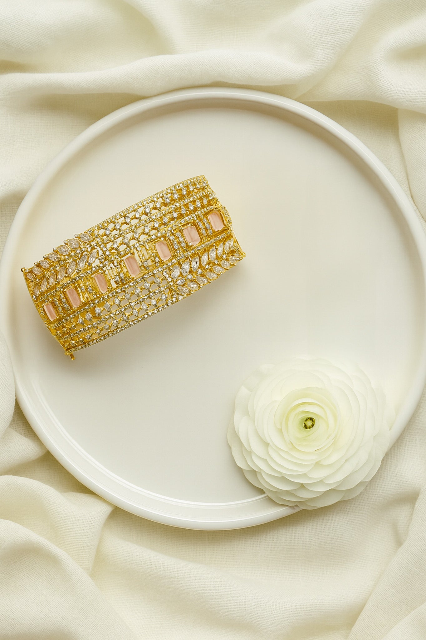 Grand Gold Bracelet with Pink Stones and CZ Detailing