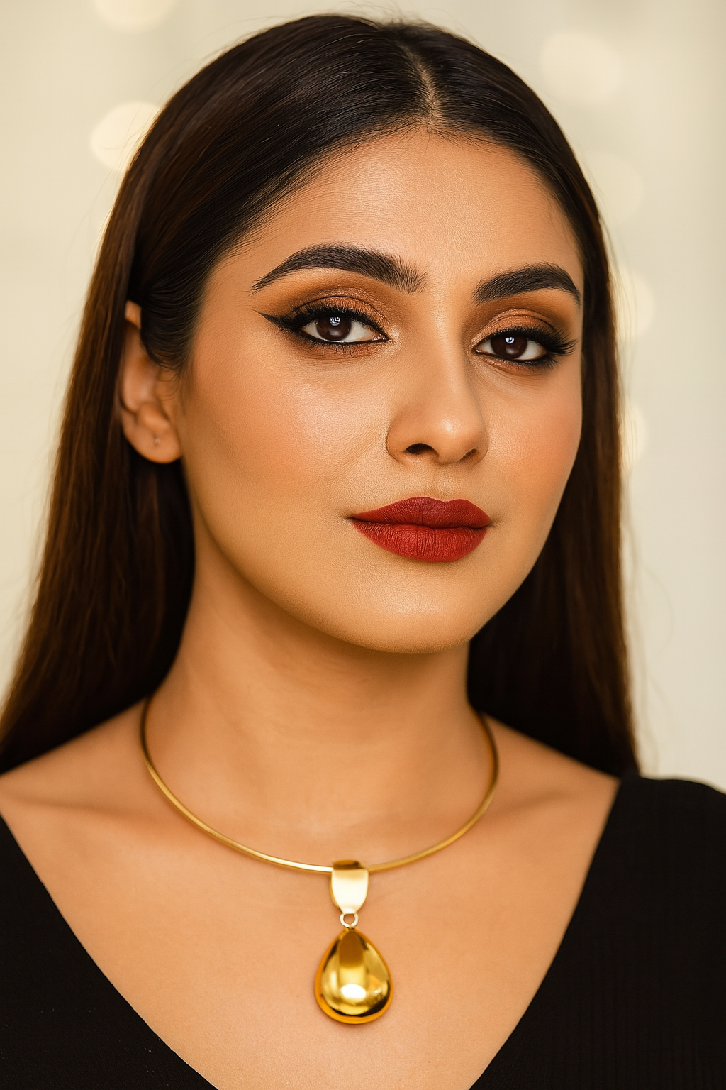 Golden Drop Shaped Pendant Choker Necklace