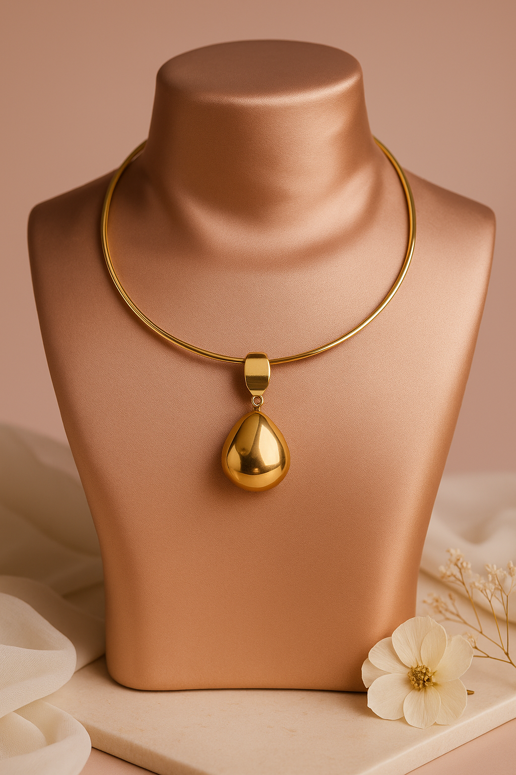 Golden Drop Shaped Pendant Choker Necklace