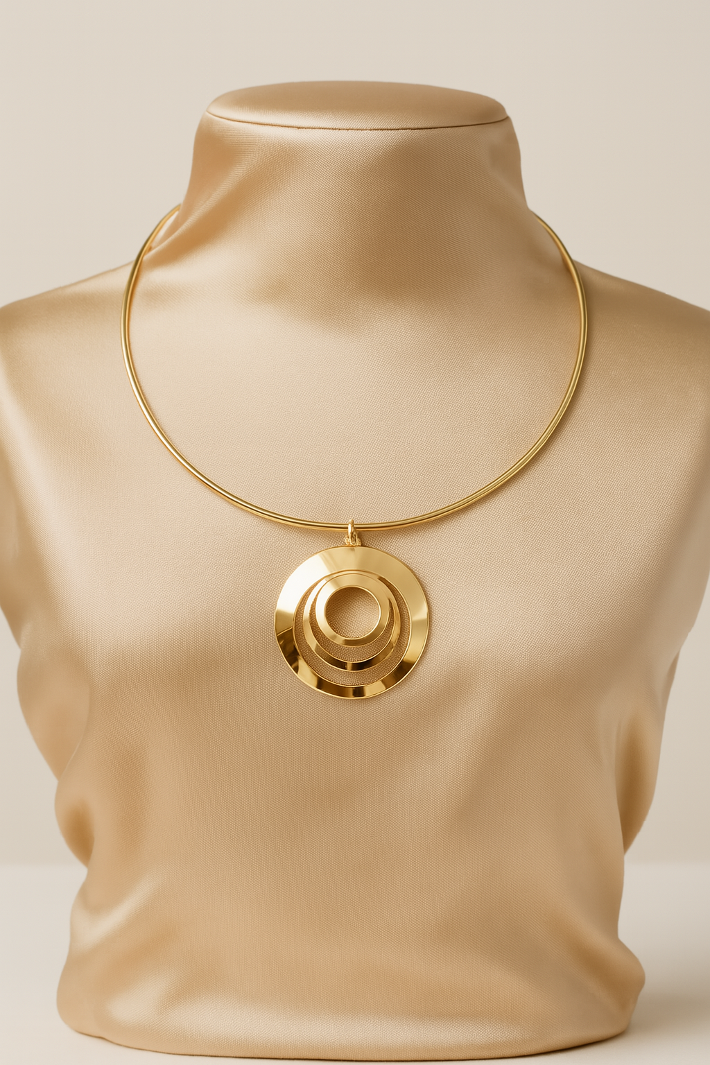 Golden Layered Geometric Disc Necklace