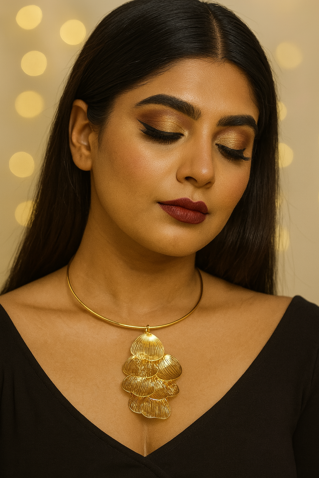 Side Floral Motif Golden Necklace