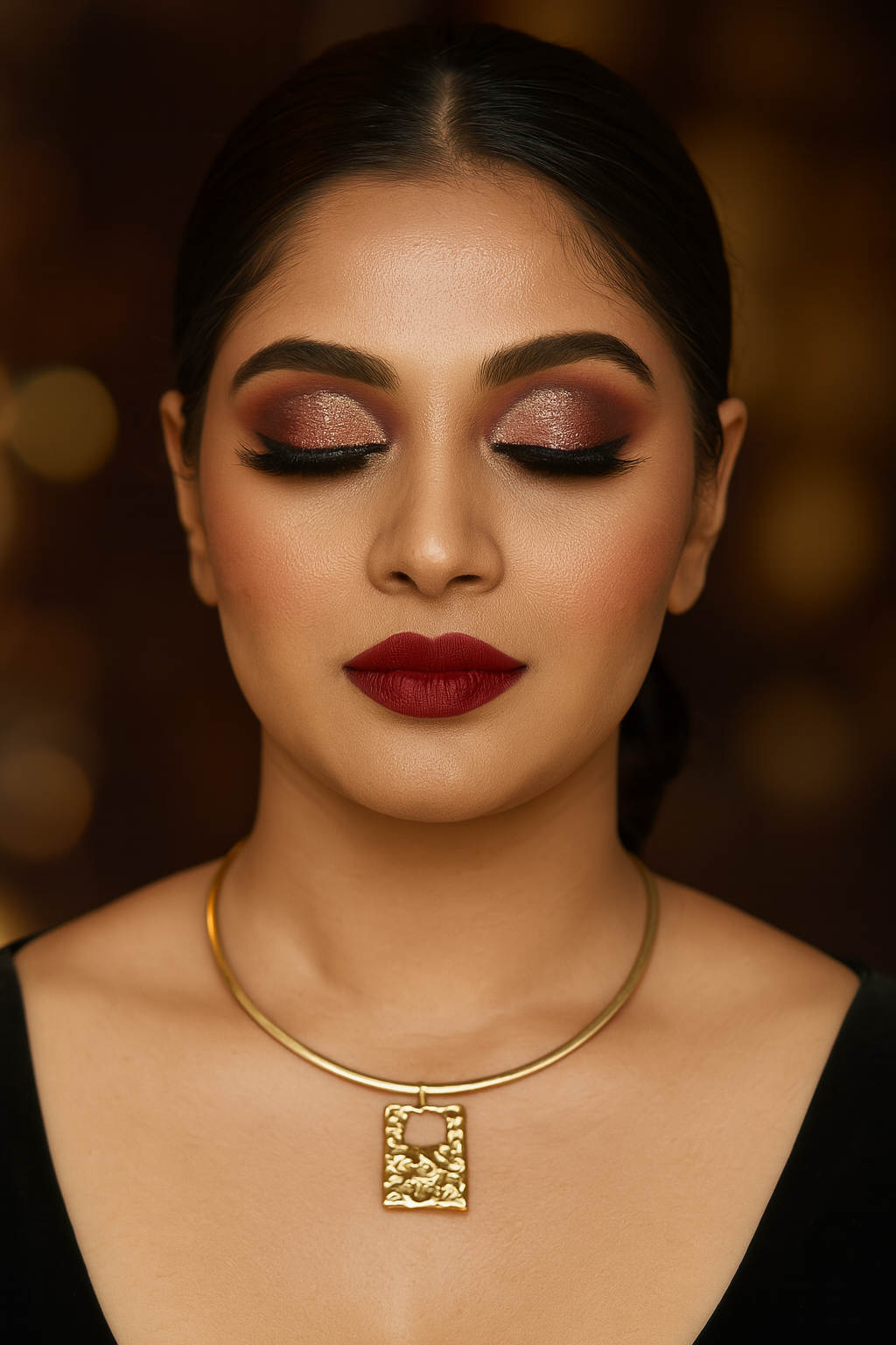 Textured Golden Bar Pendant Necklace with Chain