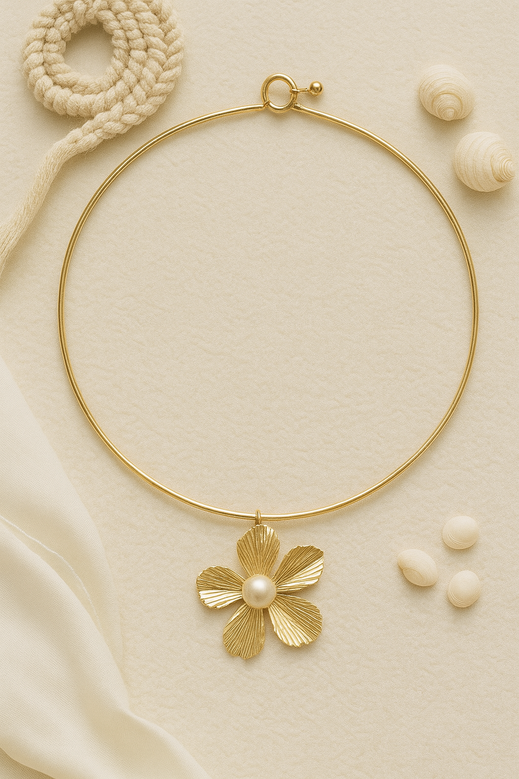 Golden Petal Pearl Centered Choker Necklace