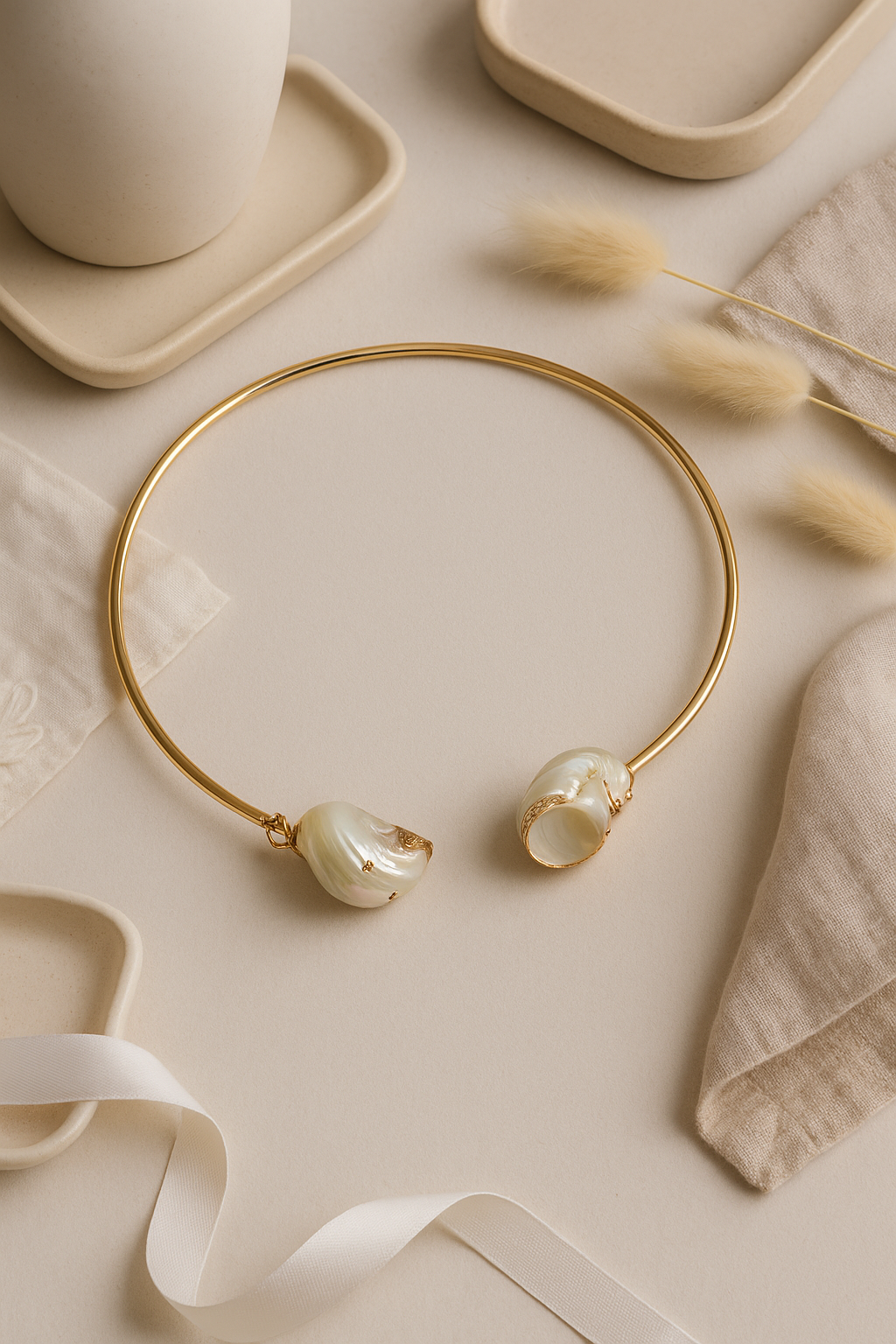 Minimal Golden Shell-End Choker Necklace for Women