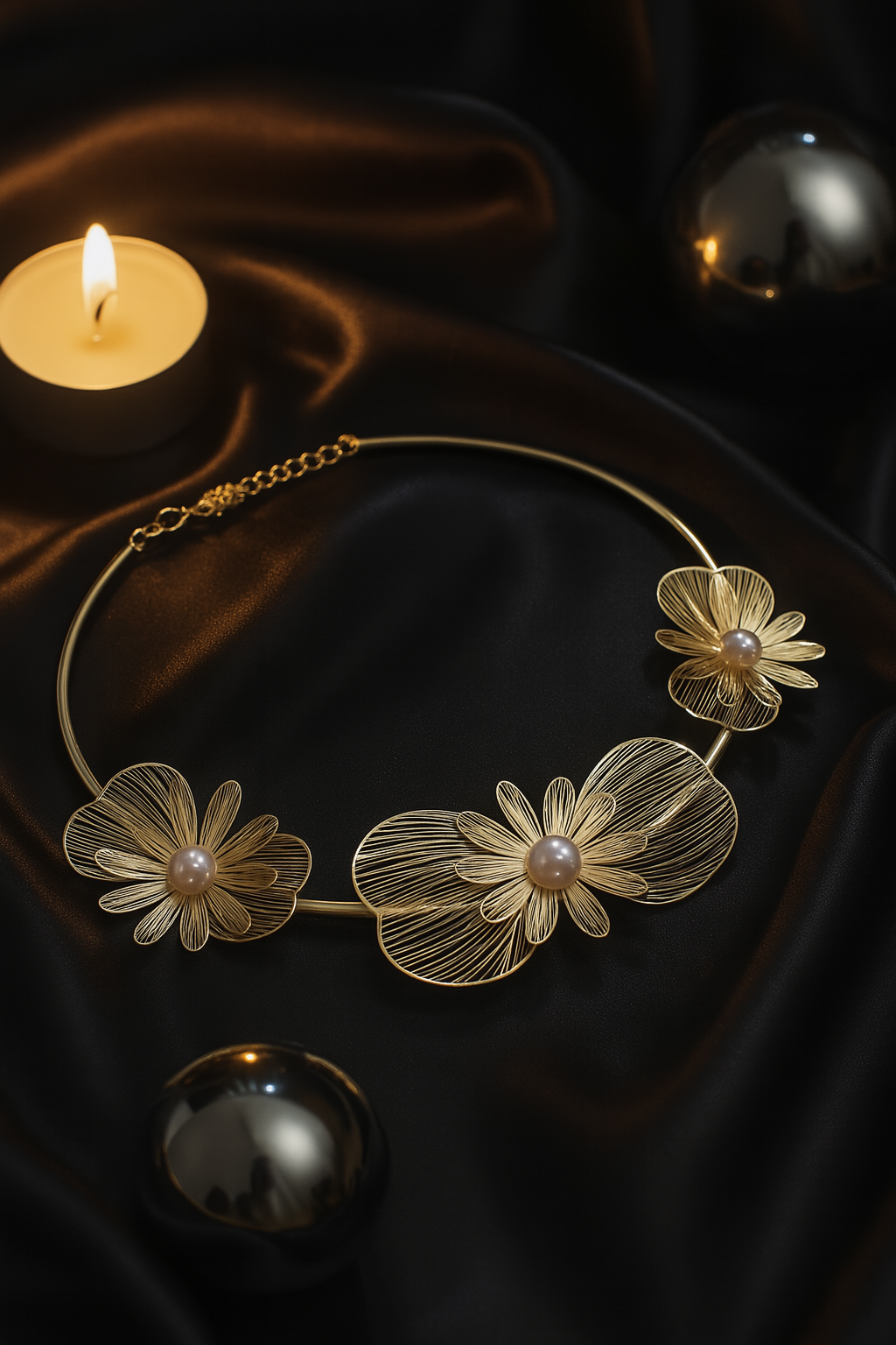 Elegant Floral Design Choker with Pearl Centers