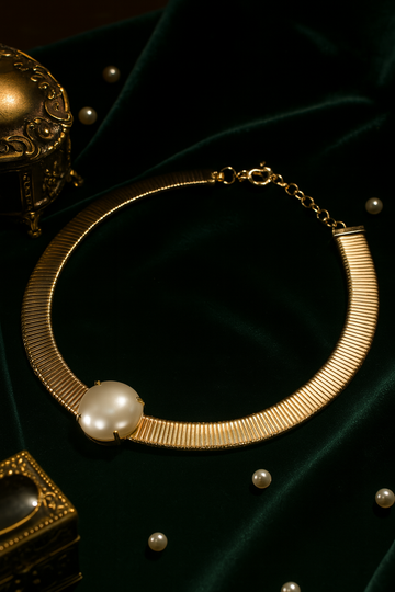 Bold Pearl Center Gold Plated Statement Choker Necklace