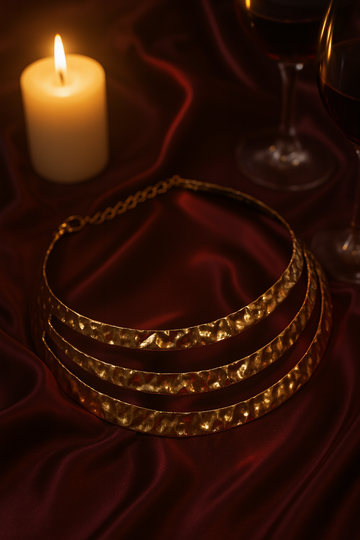 Triple Layered Hammered Gold Statement Collar Necklace