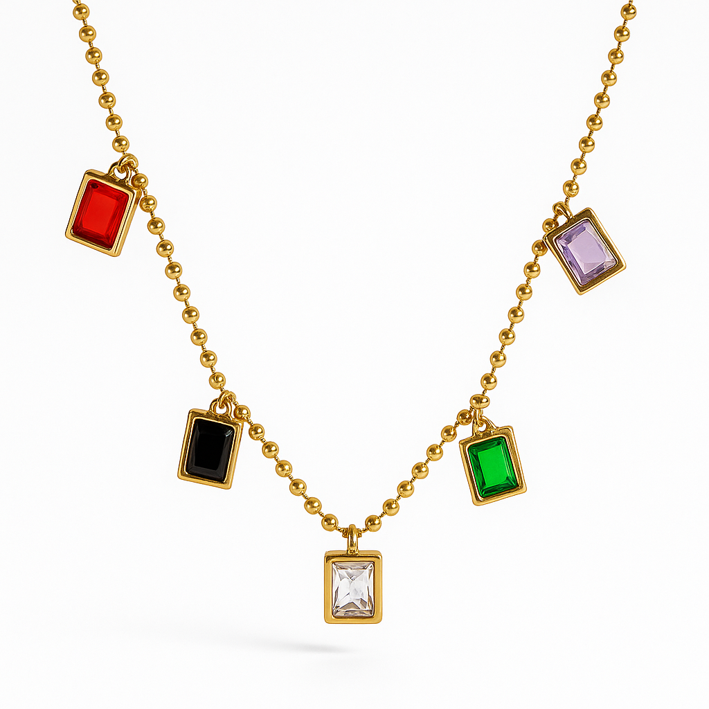 Minimal Multicolor Pendant Necklace – Gold Plated with Rectangle Charms